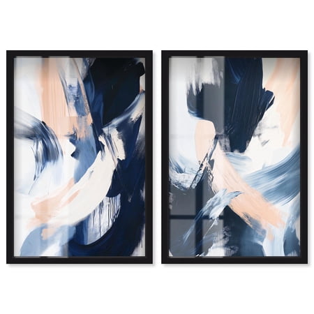 Skyline Serenity Shadowbox Print Blue Abstract Wall Art Set by Art Remedy, Black Frame, 10 x 15