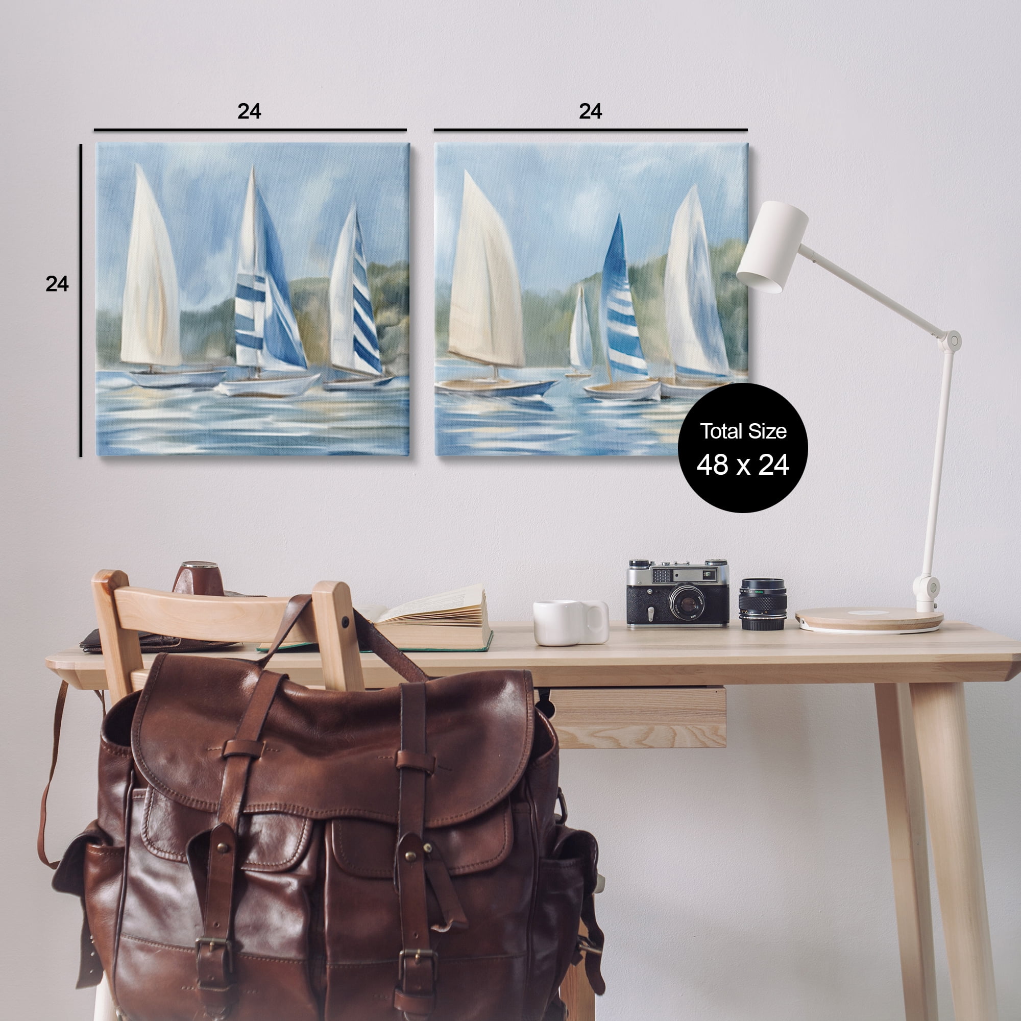 Stupell Industries Sailboats on Calm Water Nautical & Beach Painting Wrapped Canvas Art Print Wall Art, 24 x 24, Set of 2