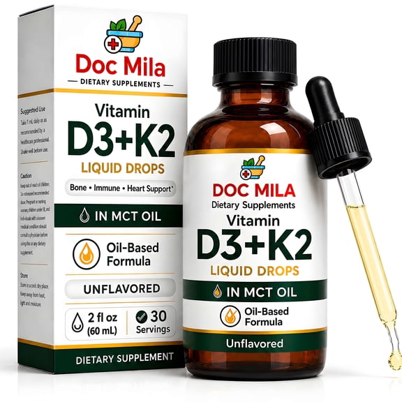 Vitamin D3 K2 Liquid Drops in MCT Oil – 5000 IU Vitamin D3 (125 mcg)   100 mcg Vitamin K2 MK-7 – Unflavored – 60 mL – 30 Servings