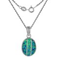 thumbnail image 1 of Sterling Silver Synthetic Opal Oval Necklace for Women Hand Inlay 9/16 inch tall 20 inch ROPH_25, 1 of 2