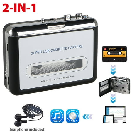 EEEkit Cassette Tape to MP3 CD Converter via USB, Portable Cassette Player Convert Cassette Tape to Digital MP3, Compatible with Laptop, PC, with