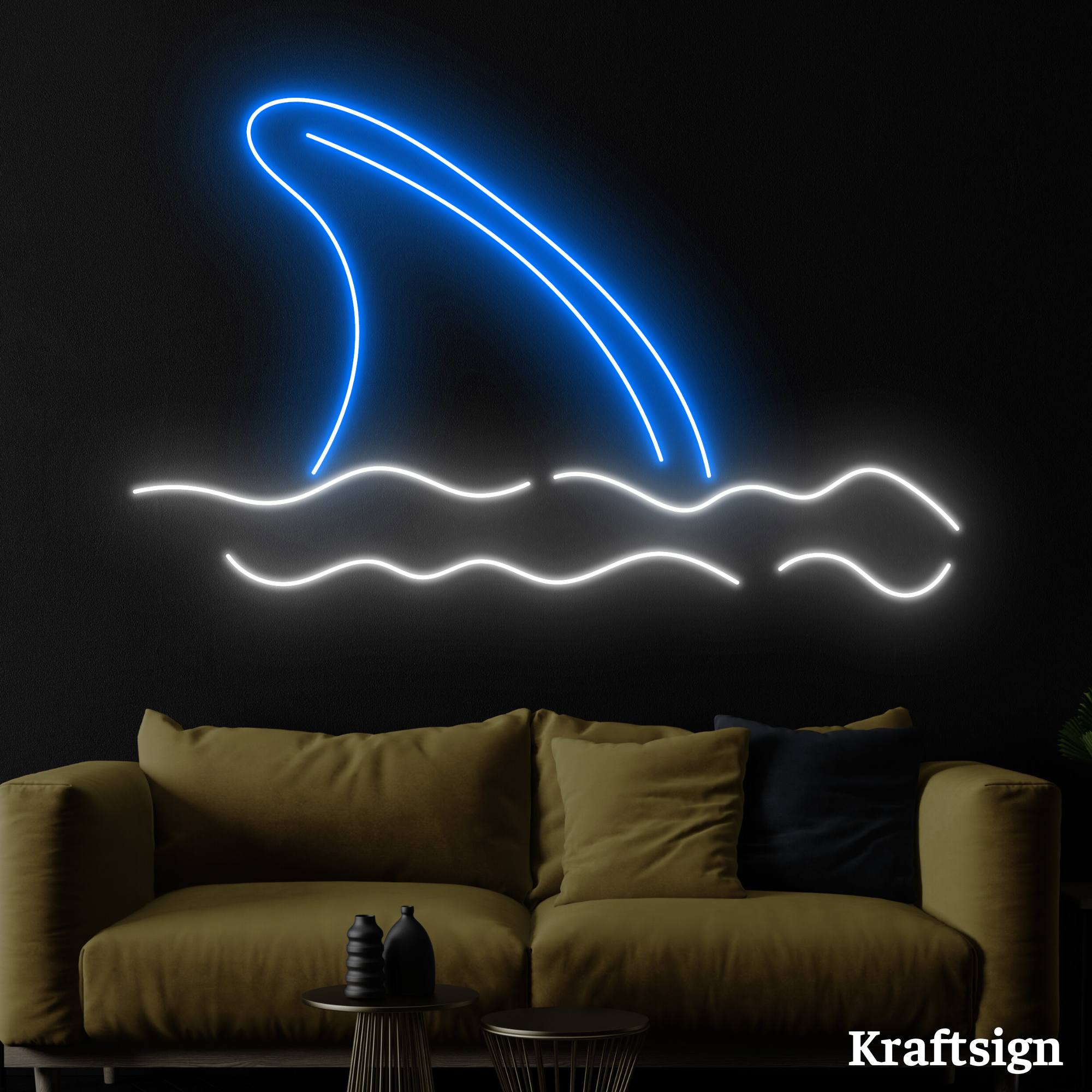 Craftnamesign Shark Fin Neon Sign, Shark Wall Art, Shark Decor, Shark Sign