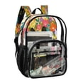 thumbnail image 2 of PVC Transparent Backpacks Clear Backpack for Travel and Outings Black Cat Among Colorful Flowers, 2 of 7