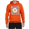 thumbnail image 2 of Wild Bobby Retro Better Together Daisy Smiley Face Checkered Background Vintage Unisex Hoodie Sweatshirt, Orange, Small, 2 of 6