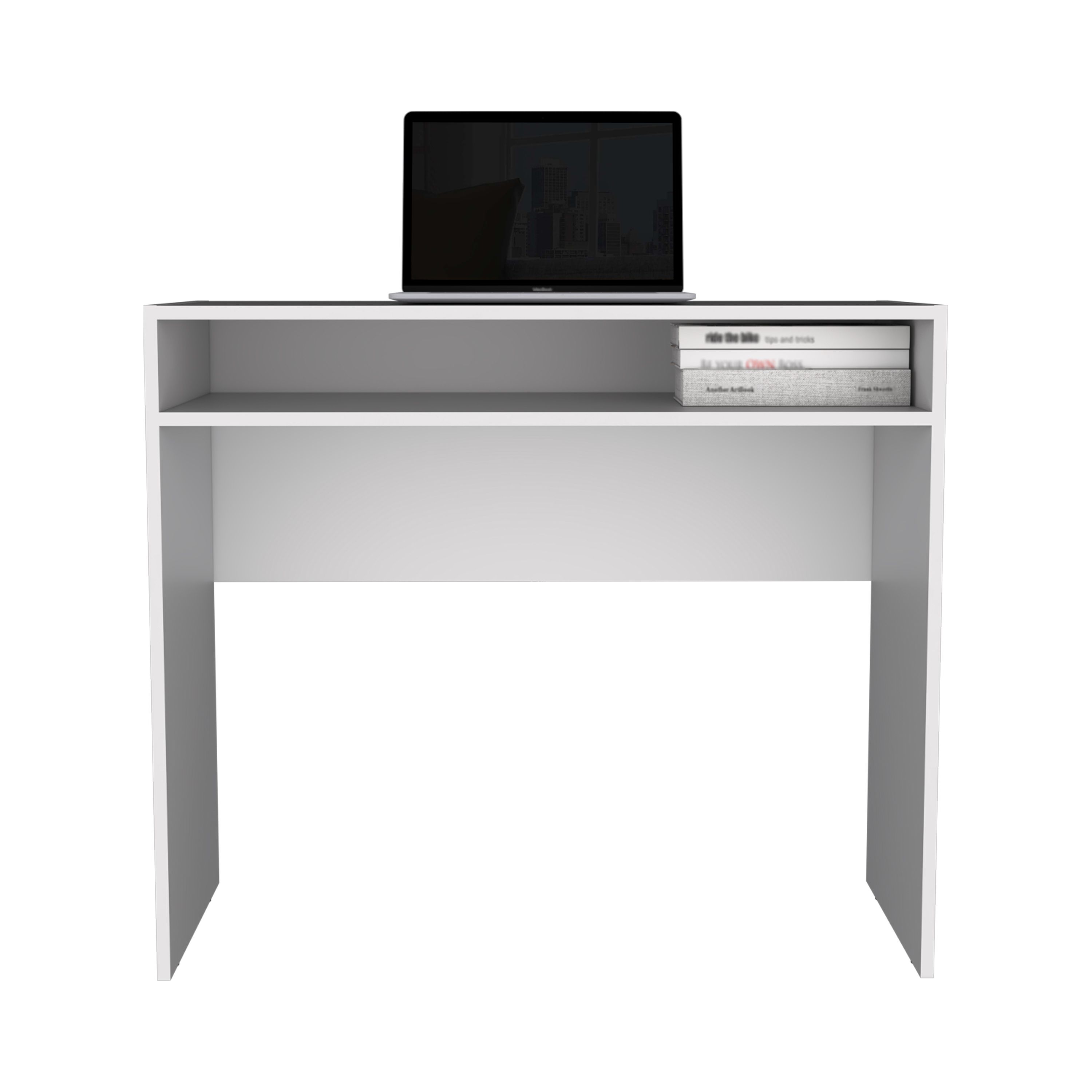 Writing Desk with Open Shelf, 35 in Wide Computer Desk, Modern Freestanding Rectangular Desk for Home Office, Bedroom, and Small Spaces