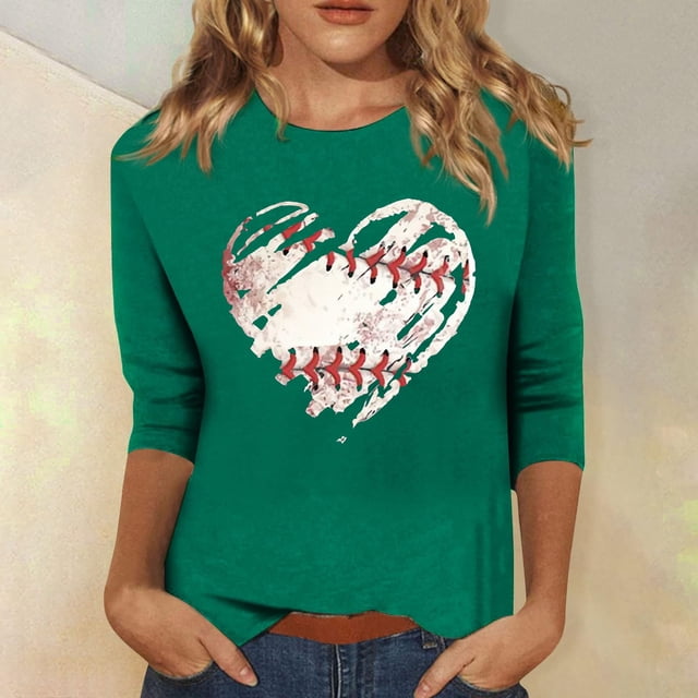 YLHFASHION T-shirt pour Femmes « Baseball Mom », T-shirt Graphique Cœur de Baseball, Haut Drôle à Manches Courtes, Liquidation à 50 % de Rabais, T-shirt à Manches Longues pour Femmes