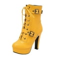 thumbnail image 2 of PiGOGI Women's High Heel Boots Belt Buckle Fashion Winter Fall Boots for Women Punk Style Comfortable Thick Sole Stylish Short Boots Yellow 43, 2 of 5