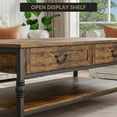 thumbnail image 4 of Festisoul 41" Farmhouse Rustic Wood Coffee Table with 2 Drawers and Open Storage Shelf, Wooden Center Table for Living Room, Vintage Brown, 4 of 9