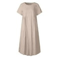 thumbnail image 4 of Patlollav Womens Dresses Solid Short Sleeve Pocket Retro Long Dress, 4 of 6