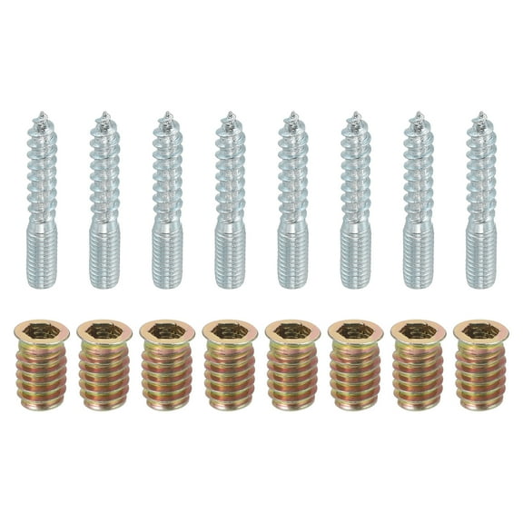 8pack M8x50mm Hanger Bolts with 8pack M8x20mm Threaded Insert Nuts Interface