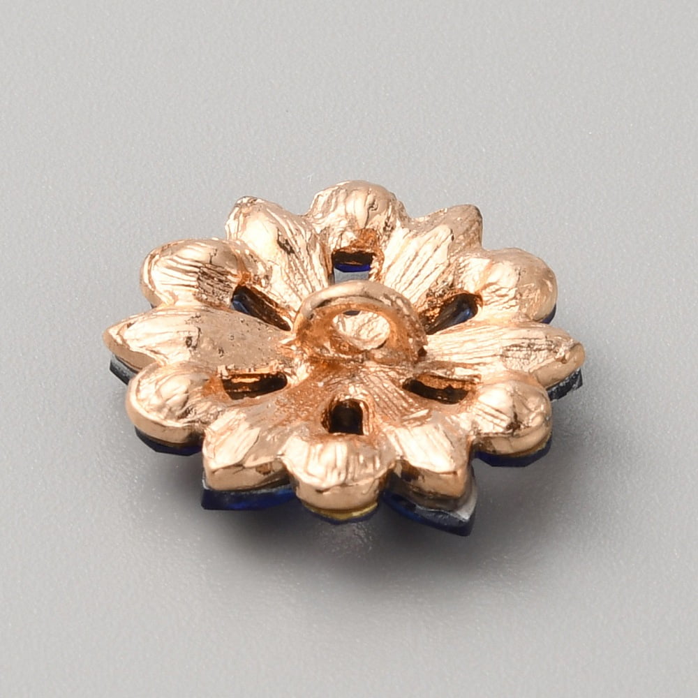 50pcs Alloy Rhinestone Shank Buttons 1-Hole Flower Capri Blue 19x19.5x7mm Hole: 2mm