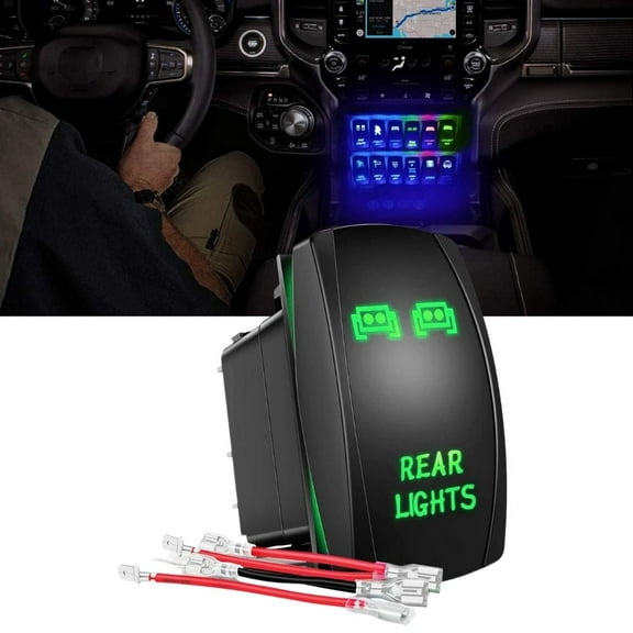 Waywe Rear Lights Rocker Switch Led Light Bar Switch 5Pin Laser On Off switches Green 20A 12V 10A 24V Switch with Jumper Wires Set for Cars Trucks RVs