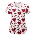 thumbnail image 1 of Wrcnote Valentine Print Scrub Tops for Women Short Sleeve Nurse Uniform V Neck Tunic Pockets T Shirt Blouse, 1 of 3
