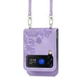 thumbnail image 3 of SaniMore for Samsung Galaxy Z Flip 4 6.7" Folding Embossed Wallet Case, PU Leather Case with Card Slot & Cross Body Strap Shockproof Protective Case for Girls Ladies, Purple, 3 of 7