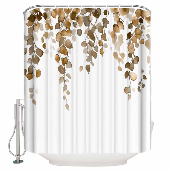 Brown Eucalyptus Leaves Bathroom Shower Curtains with 12 Hooks Polyester Waterproof Shower Curtain for Stalls and Bathtubs Summer Watercolor Botanical Decorative Bathroom Privacy Curtain 54x78 Inches