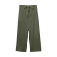 thumbnail image 5 of Wide Leg Cropped Pants for Women Summer High Waist Linen Capri Pants Drawstring Baggy Lightweight Pockets Beach Pant Dark Green S, 5 of 8