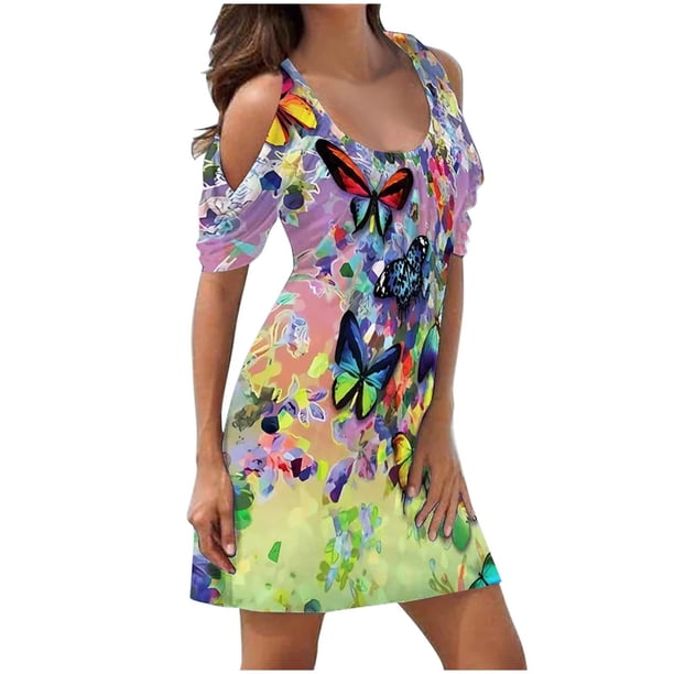 Vestido largo con cuello redondo y manga corta estampado a la moda para mujer Pompotops ghjkhdj13367