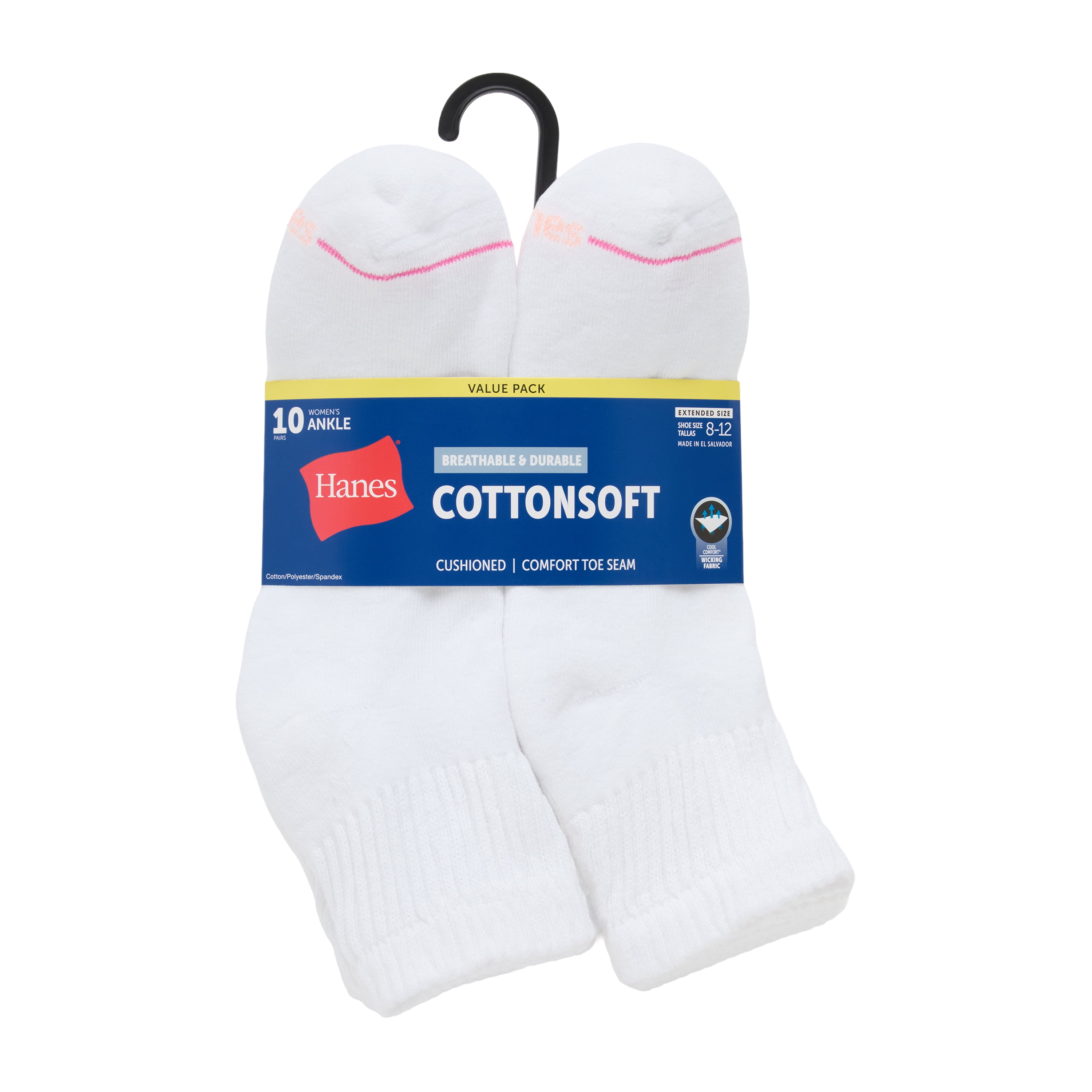 Hanes Womens CottonSoft Ankle Socks, 10-Pack, Size 8-12
