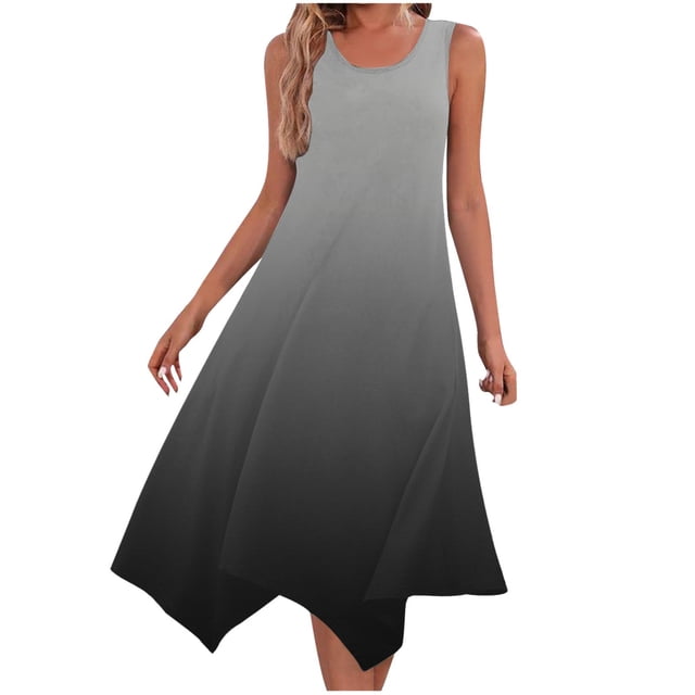 UPPADA Robe Maxi Débardeur à Ourlet en Pointe pour Femme, Été, Coupe Ample, Sans Manches, Col Ras du Cou, Robe d'Été Décontractée à Volants, Ligne A, Boho, Soldes de Liquidation, Gris, TG
