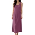 thumbnail image 5 of Ohufall Fashion Womens Nightgown Sleeveless Crew Neck Loose Sleepshirts Button Comfort Long Dress Homewear, 5 of 9