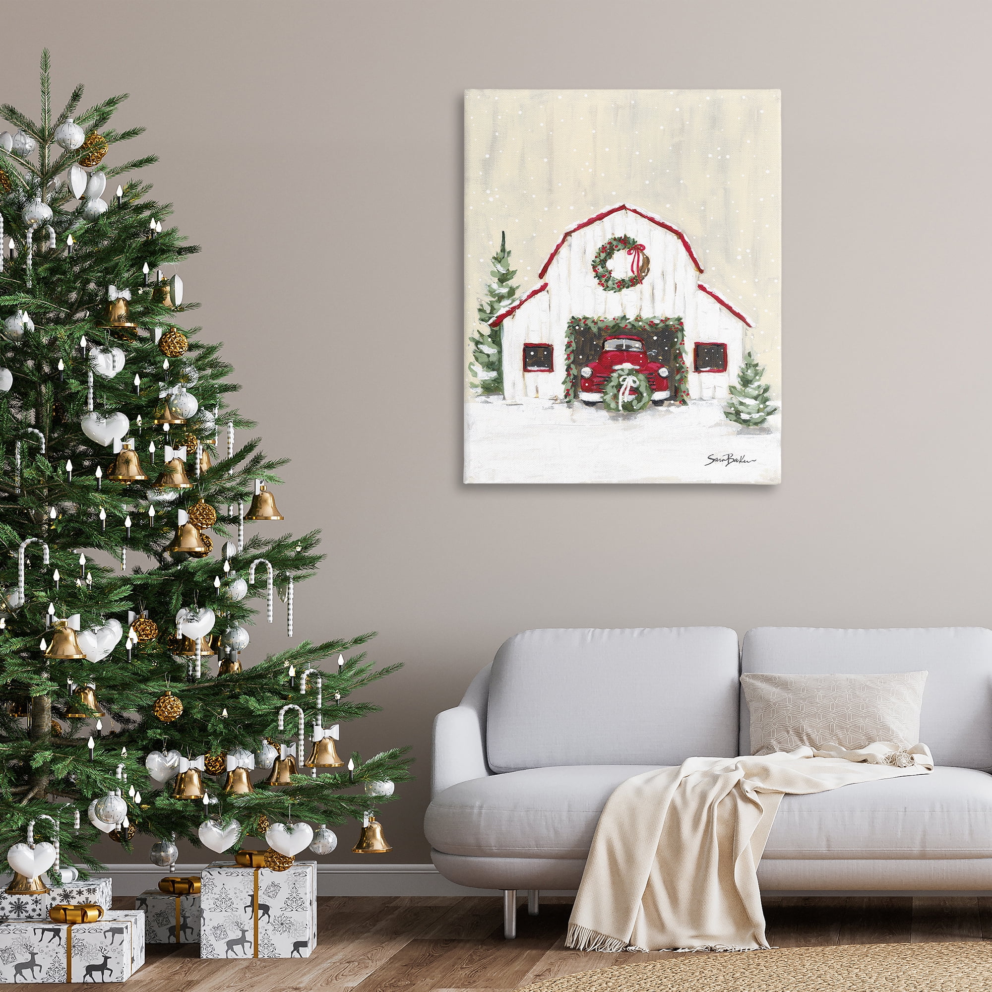 Stupell Industries Seasonal Garlands Barn Holiday Painting Gallery Wrapped Canvas Art Prints Wall Art, 36 x 48