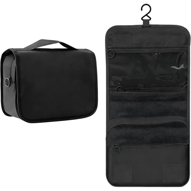 Neceser de Viaje Colgante Impermeable, Bolsa de Aseo Grande con 6 Compartimentos, Bolsa de Maquillaje de Viaje Portátil con Asa, para Hombre y Mujer como Kit de Aseo Personal (Negro)