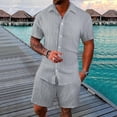 thumbnail image 6 of Short Sets for Men Short Sleeve Button Down Collared Shirt and Bermuda Shorts 2 Piece Matching Set Beach Outfit Set, 6 of 6