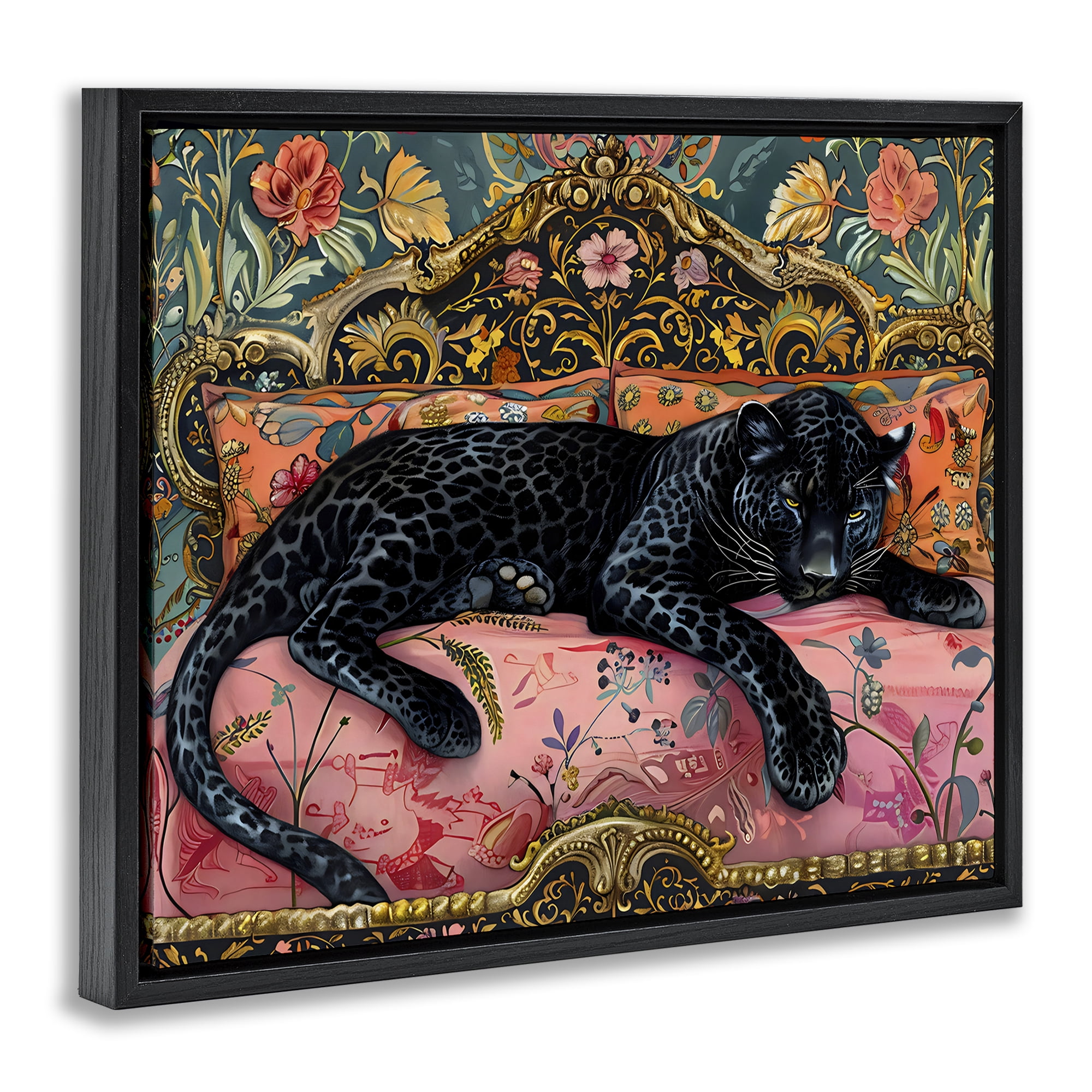 Stupell Industries Lazy Black Elegant Leopard Black Framed Floater Canvas Wall Art, design by Creative Studio
