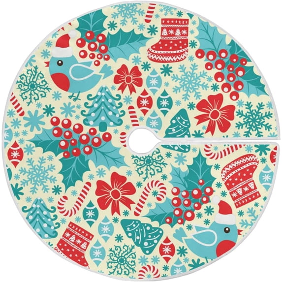 FMSHPON Christmas Pattern Xmas Christmas Tree Skirt Stand Mat for Holiday Party Decoration Indoor Outdoor 48 inches