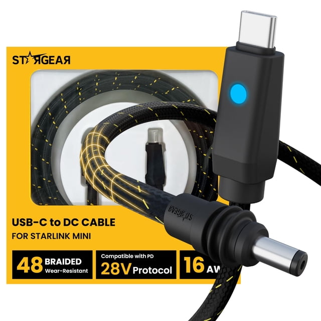 Cable de alimentación Stargear Starlink Mini USB-C a DC de 2 m y 140 W