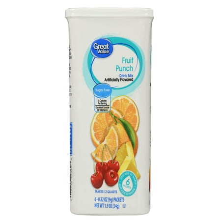 Great Value Drink Mix, Fruit Punch, Sugar-Free, 1.9 oz, 6 Count