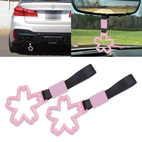 x xotic tech 2 Pieces JDM Sakura Shaped Tsurikawa Subway Train Bus Handle Straps Drift Charm Rear Bumper Warning Loops Ring for Cars, SUV Interior Exterior Decoration (Pink)
