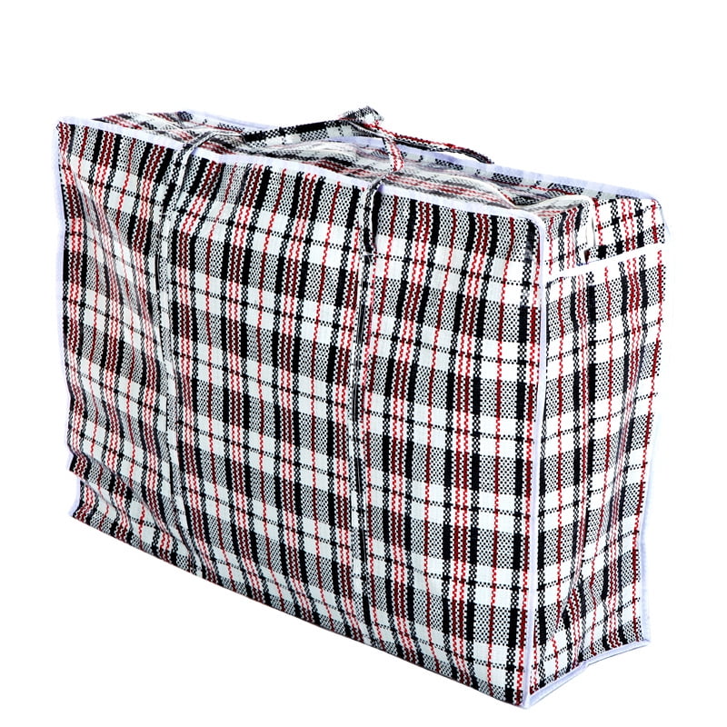 Sacs De Rangement De Grande Capacité En Plastique à Carreaux Avec Fermeture éclair Et Poignées Pour Déménagement, Voyage, Rangement Pour Draps (bleu, Taille Unique