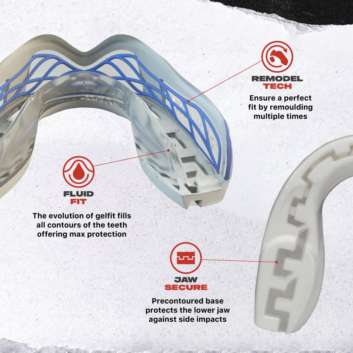 SAFEJAWZ Sports Mouth Guard with Case, Triple Layer Adults Premium Mouthguard (Adults 12+ Years, Nitro White)