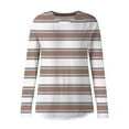 thumbnail image 4 of UTSJKR Long Sleeve Shirts for Women Plus Size Spring Round Neck Thumb Hole Tunics Tops Striped Oversized Blouse Dressy Casual Khaki XL, 4 of 5