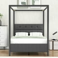 thumbnail image 2 of Full Size Upholstery Canopy Platform Bed with Four Support Legs, Gray, 2 of 9