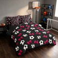 thumbnail image 2 of Manfei Football Soccer Full Size Bedding Sets, Cute Bowknot Full Size Bed in a Bag, Black HotPink White, Black Reversible 7-Piece, 2 of 6