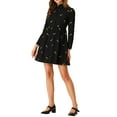 thumbnail image 4 of INSPIRE CHIC Robe pour Femme Manches Longues Col Rabattu Boutonnée Robe Chemise Courte à Fleurs Noire G, 4 of 6