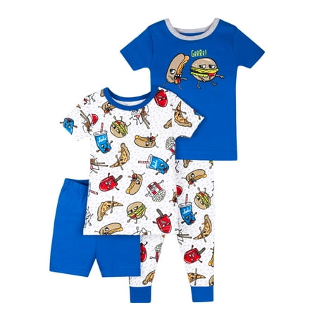 Blue Cotton Pajama - Little Star Organic 100% Organic Cotton Short Sleeve Tight Fit Pajamas, 4pc Set (Baby Boys & Toddler Boys)
