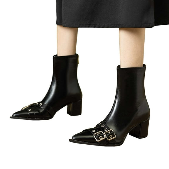 Mostsola Womens Boots Trendy Buckle Strap Pointed Toe Fall Boots for Women 2025 Zipper Booties