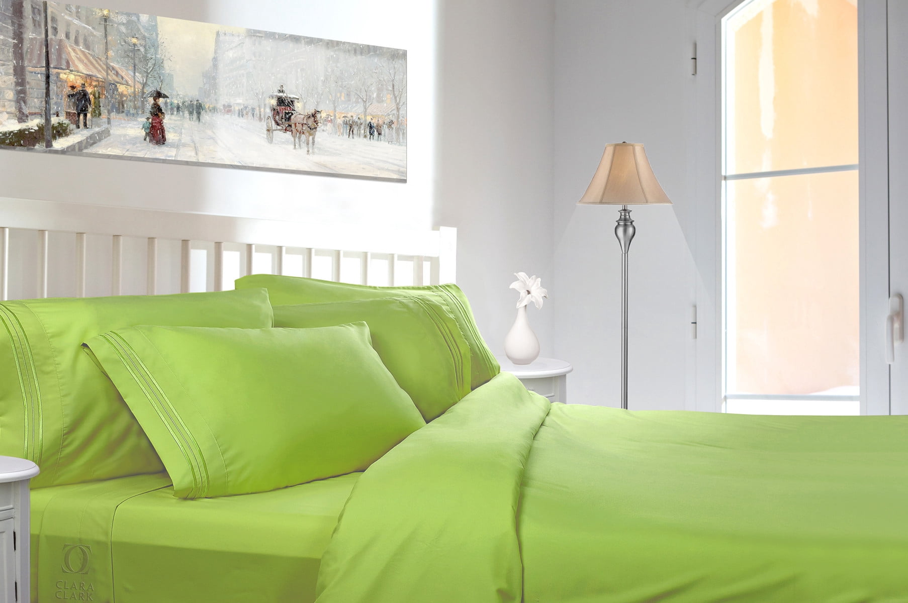 Clara Clark 1800 Series Deep Pocket 3PC Bed Sheet Set Twin size, Garden Green