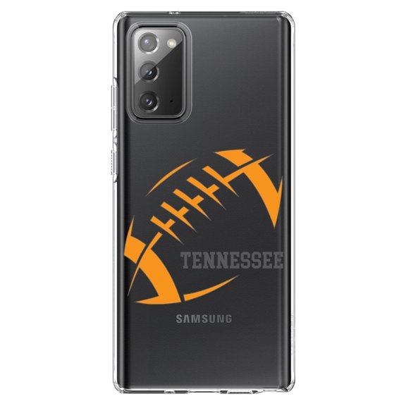 DistinctInk Clear Shockproof Hybrid Case for Samsung Galaxy Note 20 (6.7" Screen) - TPU Bumper, Acrylic Back, Tempered Glass Screen Protector - Tennessee Football - Orange, Smokey