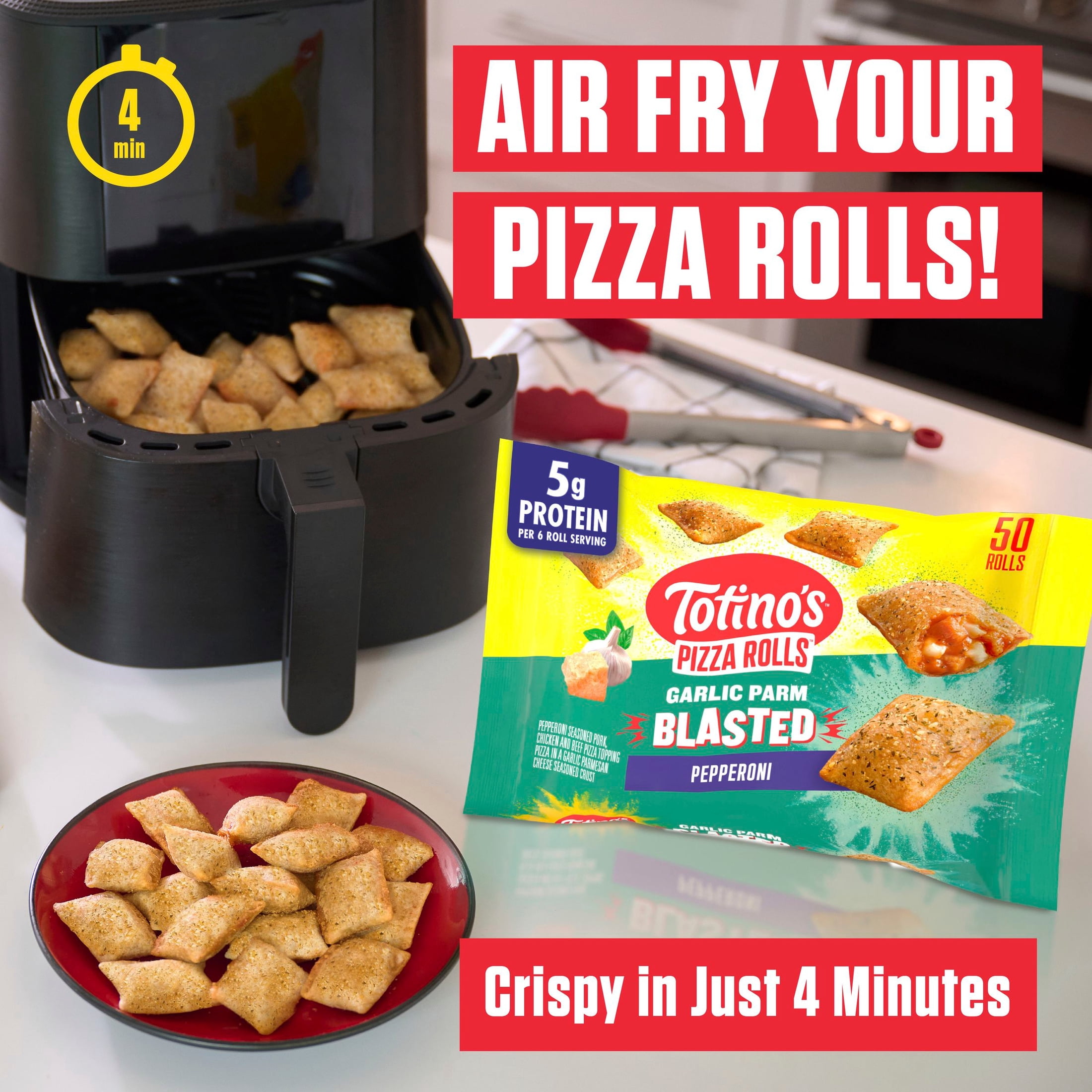 Totino's Pizza Rolls, Garlic Parm Blasted Pepperoni, Frozen Appetizers, 50 Rolls, 25.2 oz