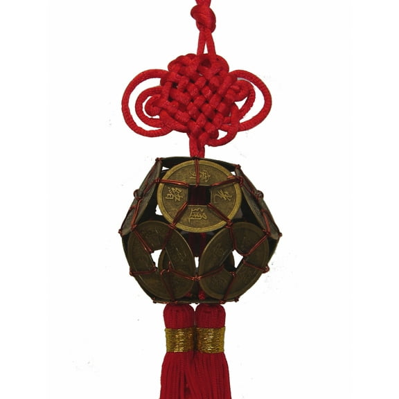 Feng Shui Chinese Coin Ball Charm with Red Tassel