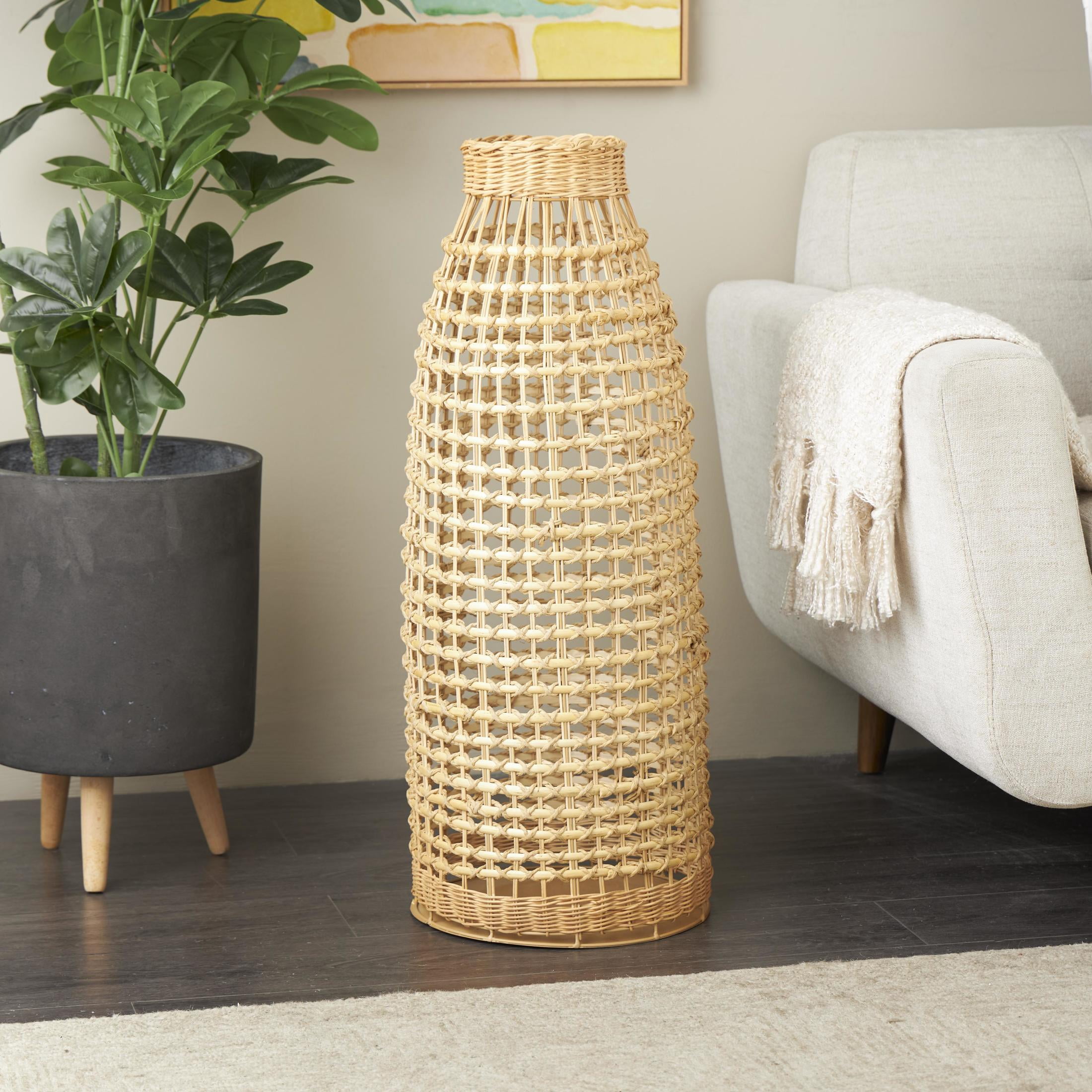 DecMode 30" Handmade Woven Brown Rattan Vase with Open Framed Grid Design