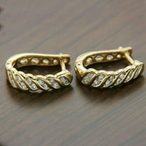 2.20Ct Round Cut Lab Created Diamond Hoop Huggie 925 Silver Earrings in 14K Yellow Gold Plated