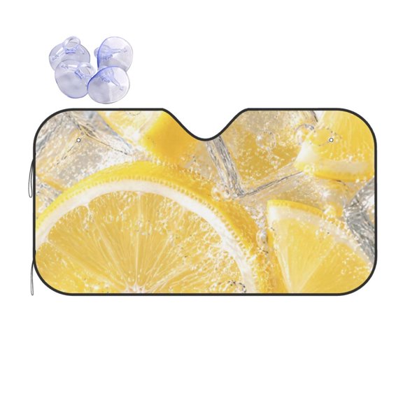 Yellow Lemon Slice Bubble Ice Cube Car Windshield Sun Shade, Foldable Front Window Sunshade Uv Block Heat Shield Reflective Sun Visor Protector For Car Truck Suv