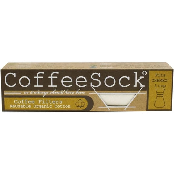 CoffeeSock ’The Original’ Reusable 100% Organic Cotton Coffee Filters - 2 pack Made to Fit Chemex® 3 cup | Coffee Sock Cloth Coffee Filter