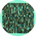 thumbnail image 1 of Ahgly Company Machine Washable Indoor Round Abstract Turquoise Blue Contemporary Area Rugs, 4' Round, 1 of 4