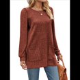 thumbnail image 2 of Camisas de Larga para Mujer Suéteres Largos con Bolsillos Tops Tipo Túnica Corte Holgado Rojo Ladrillo M, 2 of 8